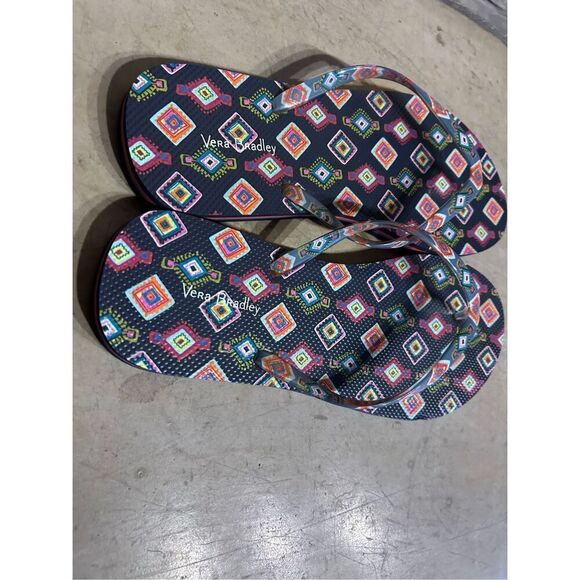 Vera Bradley Women's Size 10 Navy Blue Print Design Thongs Flip Flop Sandals - Picture 3 of 10